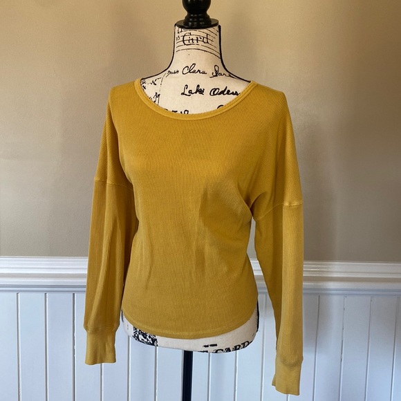 Waffle texture long sleeve top. In mustard yellow brand BP by Nordstrom - Picture 2 of 11